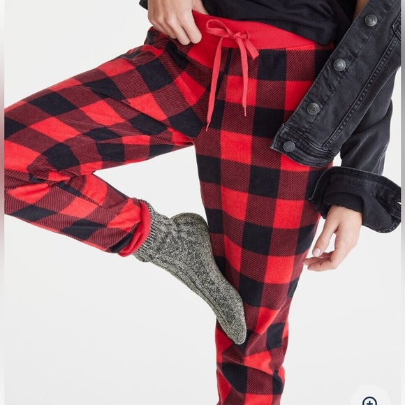 Aeropostale Red Black Buffalo Plaid Cozy Festive Sleep Joggers Size Small Lounge - Picture 1 of 9